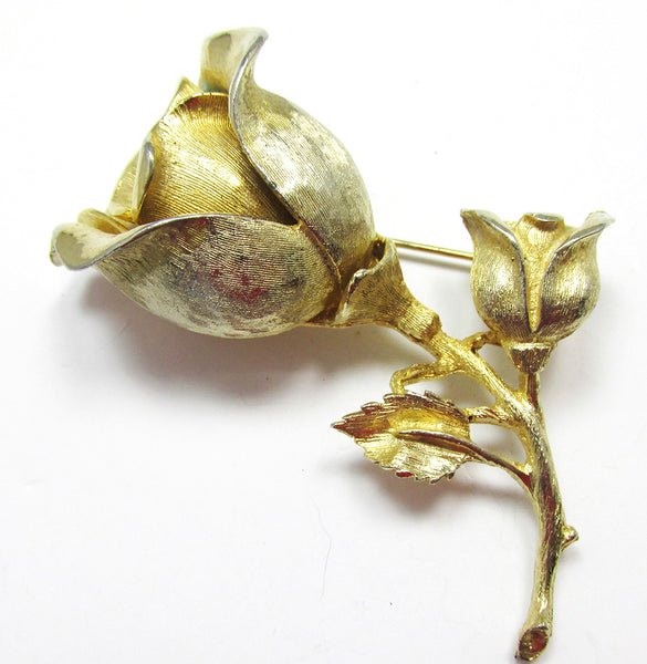 Delightful 1950s Mid-Century Collectible Vintage Gold Rose Pin - Front