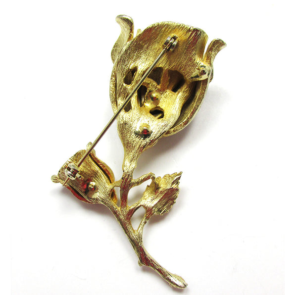 Delightful 1950s Mid-Century Collectible Vintage Gold Rose Pin - Back