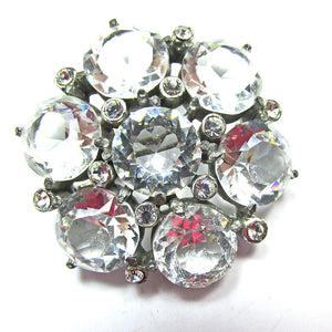 Distinctive Vintage 1950s Mid-Century Clear Diamante Floral Pin - Front