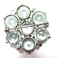 Distinctive Vintage 1950s Mid-Century Clear Diamante Floral Pin - Back - Thumbnail