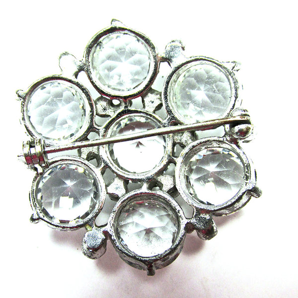 Distinctive Vintage 1950s Mid-Century Clear Diamante Floral Pin - Back