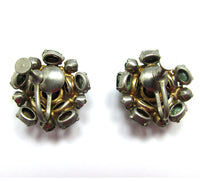 Vintage 1940s Mid-Century Emerald Diamante Floral Button Earrings - Back - Thumbnail
