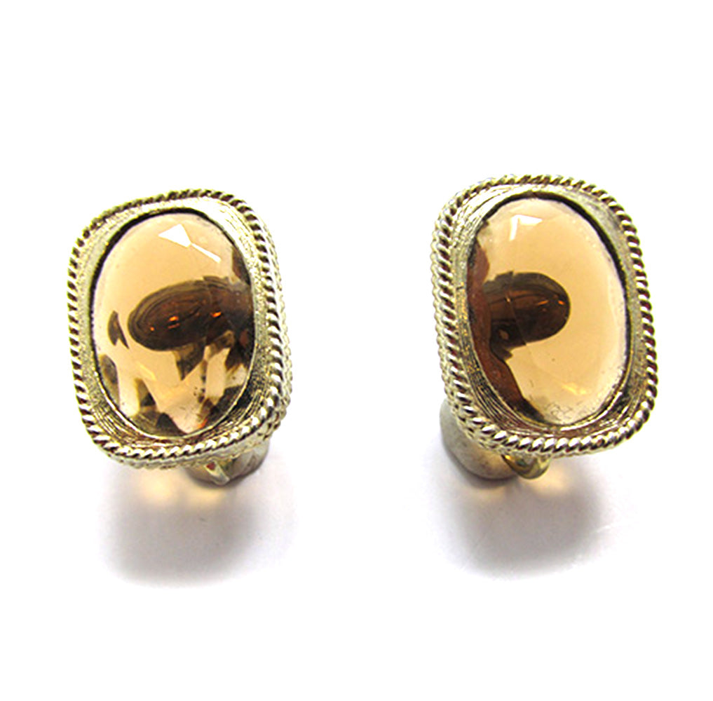 Sarah Coventry Signed 1950s Vintage Amber Rhinestone Clip-On Earrings - Front
