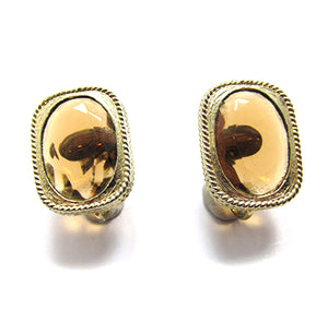 Sarah Coventry Signed 1950s Vintage Amber Rhinestone Clip-On Earrings - Front