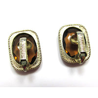 Sarah Coventry Signed 1950s Vintage Amber Rhinestone Clip-On Earrings - Back - Thumbnail