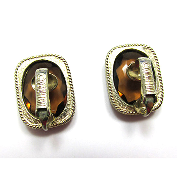 Sarah Coventry Signed 1950s Vintage Amber Rhinestone Clip-On Earrings - Back