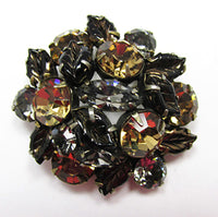 Signed Regency Vintage 1950s Designer Diamante Floral Pin - Front - Thumbnail