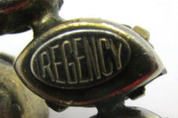Signed Regency Vintage 1950s Designer Diamante Floral Pin - Signature - Thumbnail