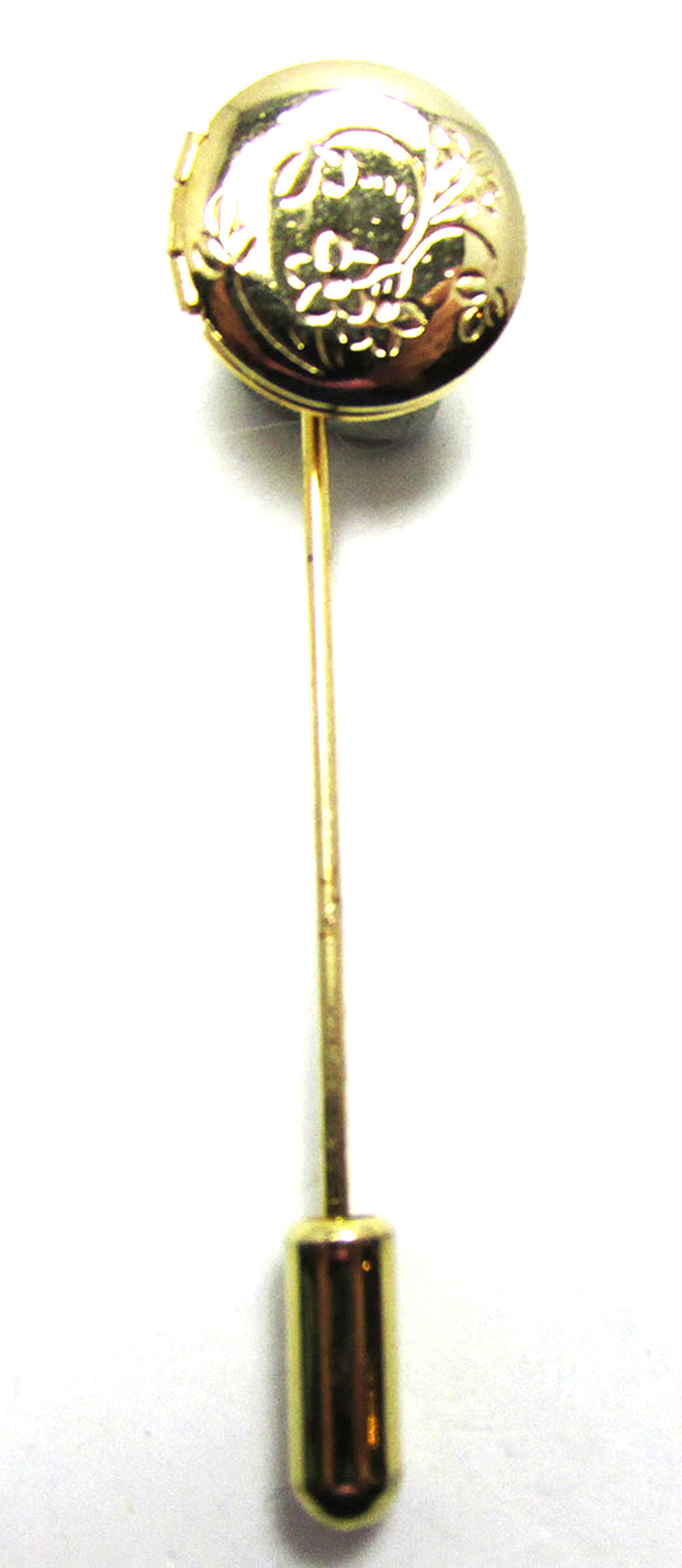 Vintage 1960s Adorable Gold-Tone Engraved Hat or Stick Pin Locket