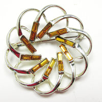Bold Eye-Catching 1950s Vintage Citrine Diamante Swirl Pin - Front - Thumbnail