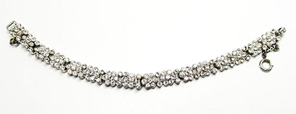 Vintage 1930s Art Deco Clear Rhinestone Silver-Toned Floral Bracelet - Front