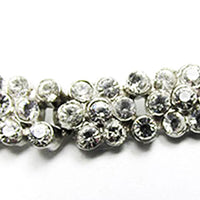 Vintage 1930s Art Deco Clear Rhinestone Silver-Toned Floral Bracelet - Close Up - Thumbnail