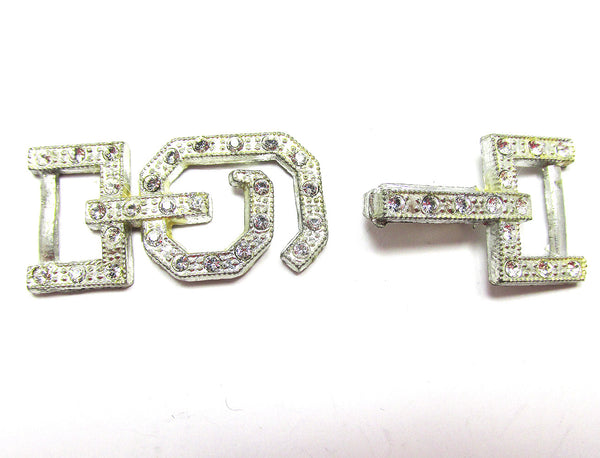 1930s Eye-Catching Art Deco Style Sparkling Diamante Belt Buckle - Pieces separated