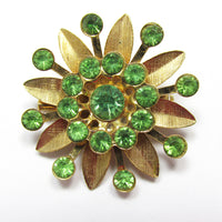 Distinctive Vintage 1950s Sparkling Peridot Diamante Floral Pin - Front - Thumbnail