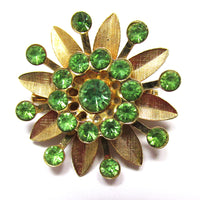 Distinctive Vintage 1950s Sparkling Peridot Diamante Floral Pin - Front - Thumbnail