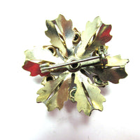 Timeless Dainty 1950s Sapphire-Blue Diamante and Pearl Floral Pin - Back - Thumbnail