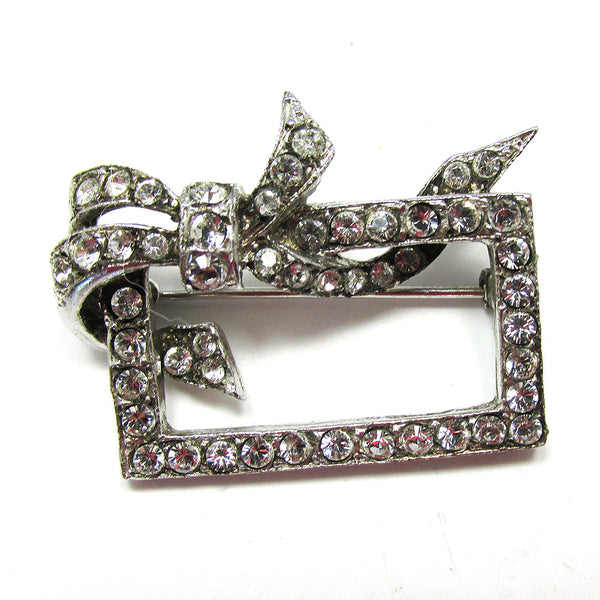 Signed Artel Designer Sterling 1930s Art Deco Diamante Bow Pin - Front
