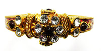 Vintage 1960s Clear and Ruby-Red Rhinestone Enameled Cuff Bracelet - Front - Thumbnail