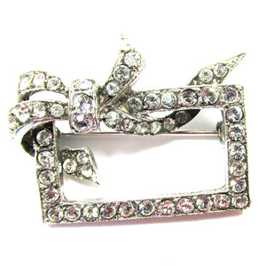 Signed Artel Designer Sterling 1930s Art Deco Diamante Bow Pin - Front