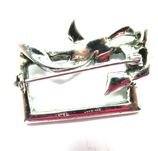 Signed Artel Designer Sterling 1930s Art Deco Diamante Bow Pin - Back