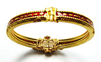 Vintage 1960s Clear and Ruby-Red Rhinestone Enameled Cuff Bracelet - Back - Thumbnail