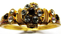 Vintage 1960s Clear and Ruby-Red Rhinestone Enameled Cuff Bracelet - Close Up - Thumbnail
