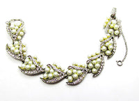 Kramer NY Vintage 1950s Designer Pearl and Clear Rhinestone Bracelet - Front - Thumbnail