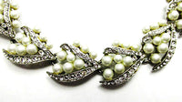 Kramer NY Vintage 1950s Designer Pearl and Clear Rhinestone Bracelet - Close Up - Thumbnail