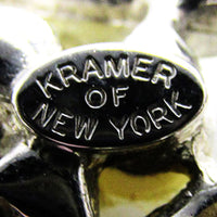 Kramer NY Vintage 1950s Designer Pearl and Clear Rhinestone Bracelet - Signature - Thumbnail