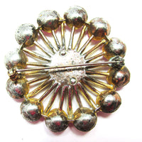 Striking Mid-Century 1950s Vintage Pink Diamante Floral Pin - Back - Thumbnail