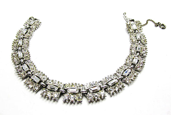 Vintage Signed Bogoff 1950s Clear Rhinestone and Silver Bracelet - Front