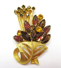 Striking Vintage 1950s Mid-Century Topaz Diamante Floral Spray Pin - Front - Thumbnail