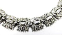 Vintage Signed Bogoff 1950s Clear Rhinestone and Silver Bracelet - Close Up - Thumbnail
