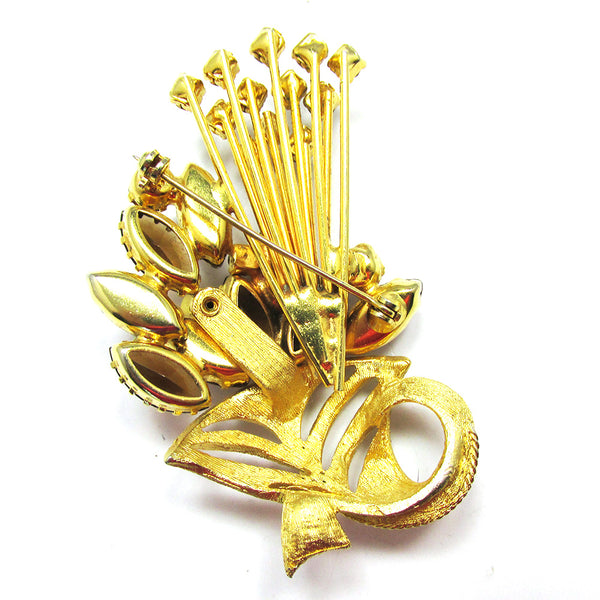 Striking Vintage 1950s Mid-Century Topaz Diamante Floral Spray Pin - Back