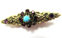 Delicate Vintage Mid-Century 1950s Floral Diamante Bar Pin - Front - Thumbnail