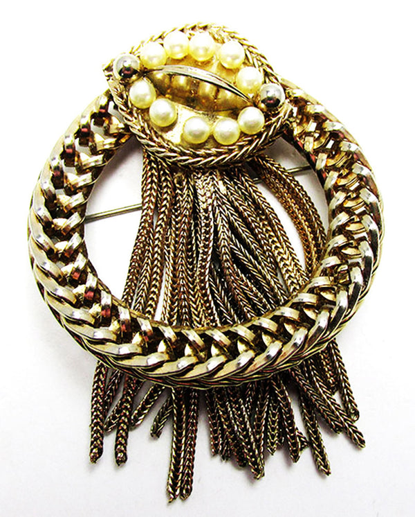 Hobe Vintage 1950s Ivory-Colored Pearl and Gold-Toned Pin - Front