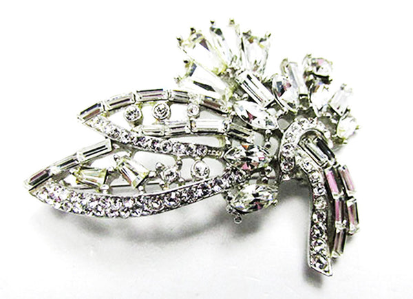 Beautiful Vintage 1950s Clear Rhinestone Floral Bouquet Pin - Front