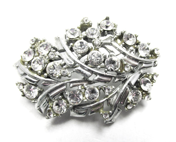 Vintage 1950s Mid-Century Sparkling Clear Rhinestone Silver-Toned Pin - Front