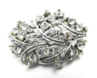Vintage 1950s Mid-Century Sparkling Clear Rhinestone Silver-Toned Pin - Front - Thumbnail
