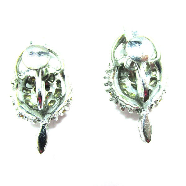 Vintage 1950s Mid-Century Sparkling Clear Diamante Earrings - Back