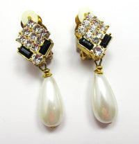 Glamorous Vintage 1970s Contemporary Pearl and Diamante Earrings - Front - Thumbnail