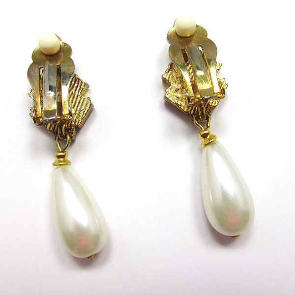 Glamorous Vintage 1970s Contemporary Pearl and Diamante Earrings - Back