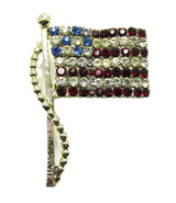 Signed Dodds Patriotic Clear, Red, and Blue Rhinestone Flag Pin - Front