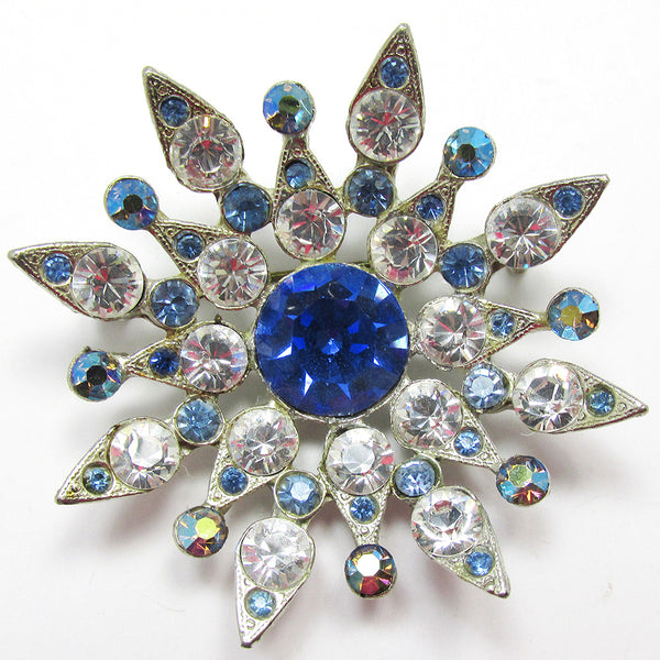 Striking Mid-Century 1950s Diamante Floral Eye-Catching Statement Pin - FrontStriking Mid-Century 1950s Diamante Floral Eye-Catching Statement Pin - Front