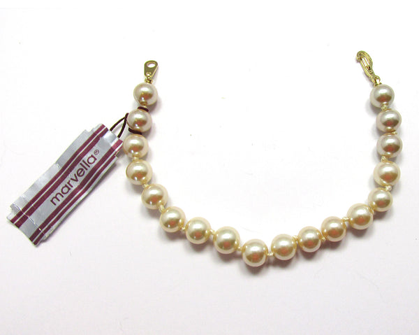 Signed 1980s Vintage Marvella Classic Hand Knotted Pearl Bracelet - Front