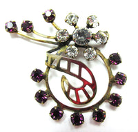 Unique Vintage 1950s Mid-Century Sparkling Diamante Floral Pin - Front - Thumbnail