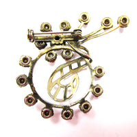 Unique Vintage 1950s Mid-Century Sparkling Diamante Floral Pin - Back - Thumbnail