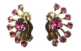 Vintage 1950s Pink Rhinestone and Gold-Toned Clip-On Earrings - Front