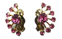Vintage 1950s Pink Rhinestone and Gold-Toned Clip-On Earrings - Front - Thumbnail