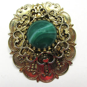 Dramatic 1950s Mid-Century Versatile Jade Cabochon Pin/Pendant - Front